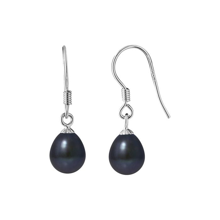 Pearls & Colors - Boucles d'Oreilles - Véritables Perles de Culture d'Eau Douce Noires - Argent 925 Millièmes - Bijoux Femme