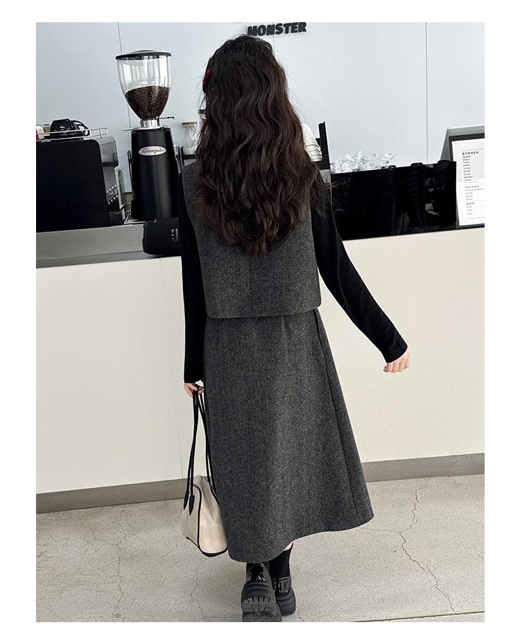 Стильный серый комплект из жилета и юбки для девочек на весну/осень 2025 года