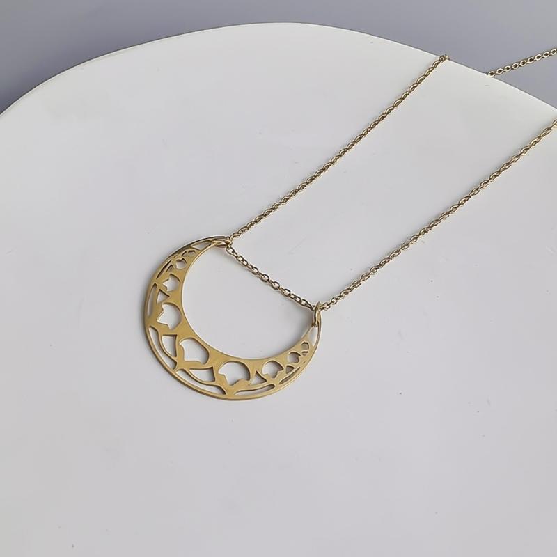 Stylish Lunar Cutout Necklace Stainless Steel Moon Charm Neck Chain Adjustable Length Clavicular Chain for Women Girls