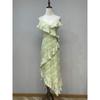 Spring and Summer Standard American Single ASTR Fresh Oxygen Feeling Green Frill White Floral Sling Fairy Dress