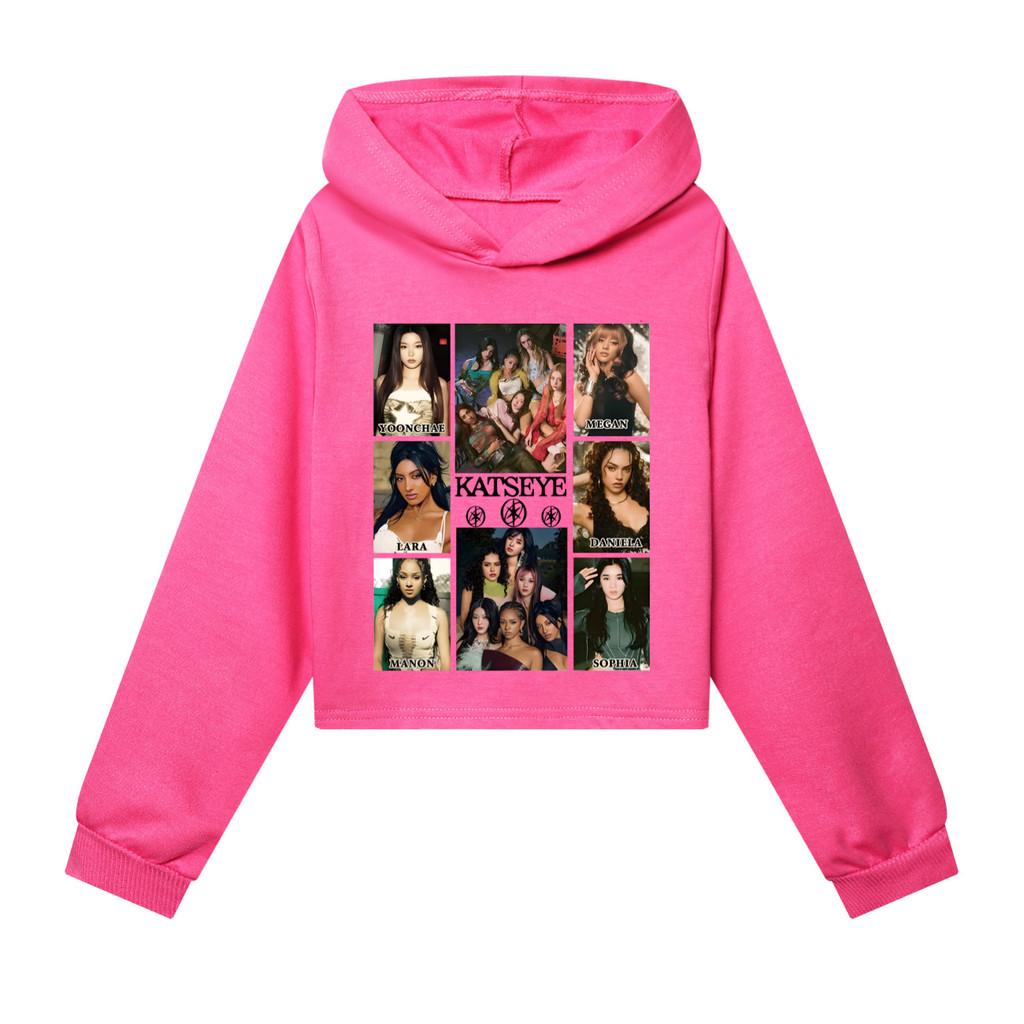 5352 Детские толстовки с капюшоном из хлопка с принтом KATSEYE для девочек