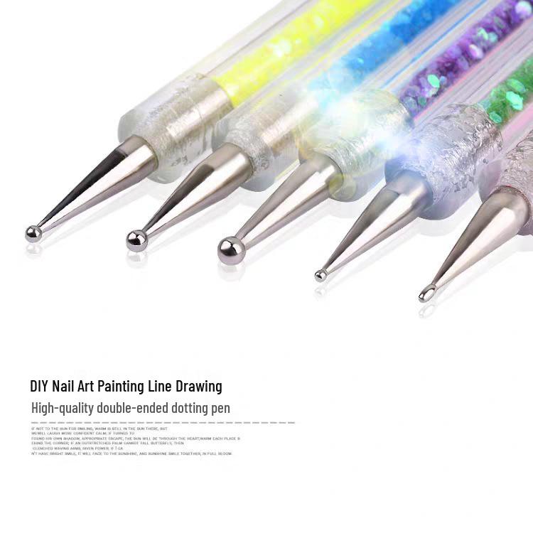 Nail Art Brush & Dotting Pen Set - 5 Dual-Ended Tools for Painting, Lining, & Gel Application