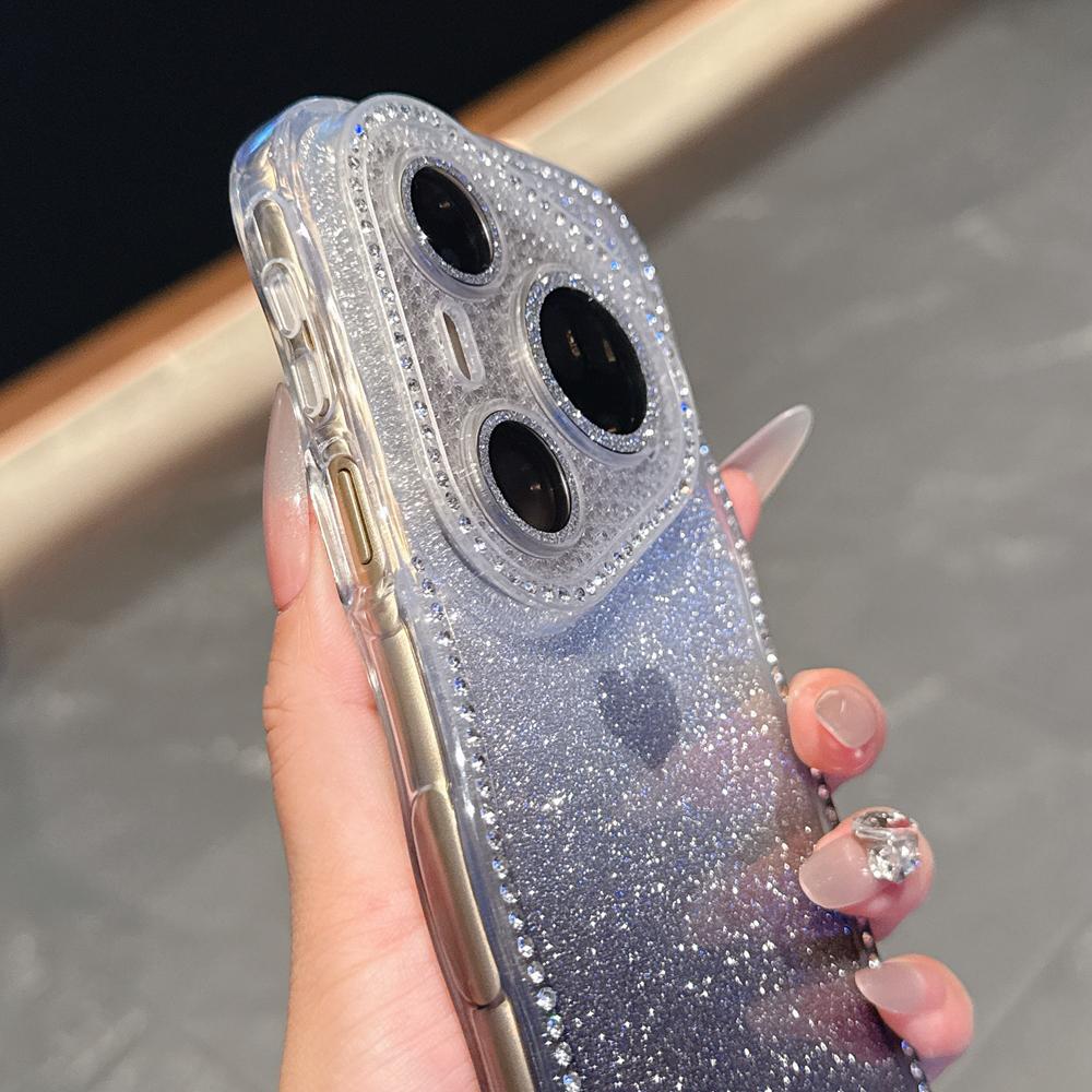 KEYSION Градиентный волнистый чехол для телефона с сердечком для Huawei Pura 70 80 Pro 80 70 Ultra, блестящий, с драгоценными камнями, протектор объектива, противоударный чехол