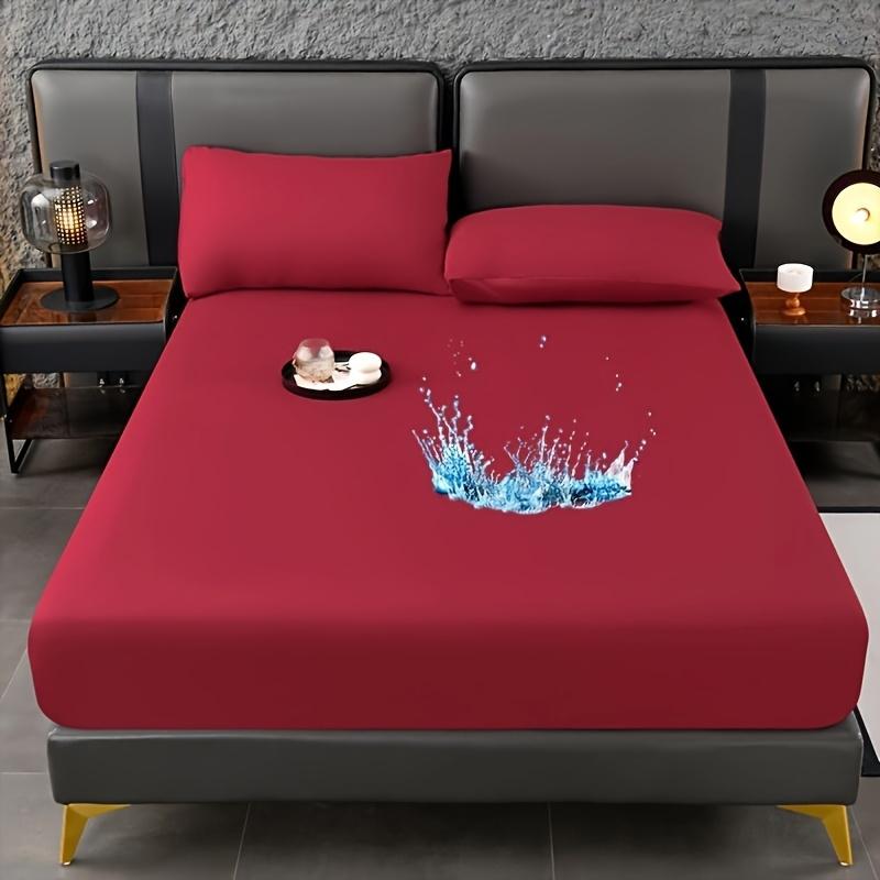 1 Waterproof Fitted Sheet,Solid Color Bed Cover Sheet, Bed Cover Mattress Cover Elastic Band Bed Skirt Breathable Sheet Only 1 Sheet