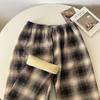 Women's High-Waisted Fleece-Lined Wool Plaid Wide-Leg Pants