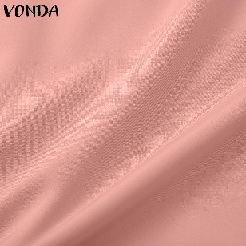 VONDA Женские летние свободные блузки с коротким рукавом и воротником-стойкой