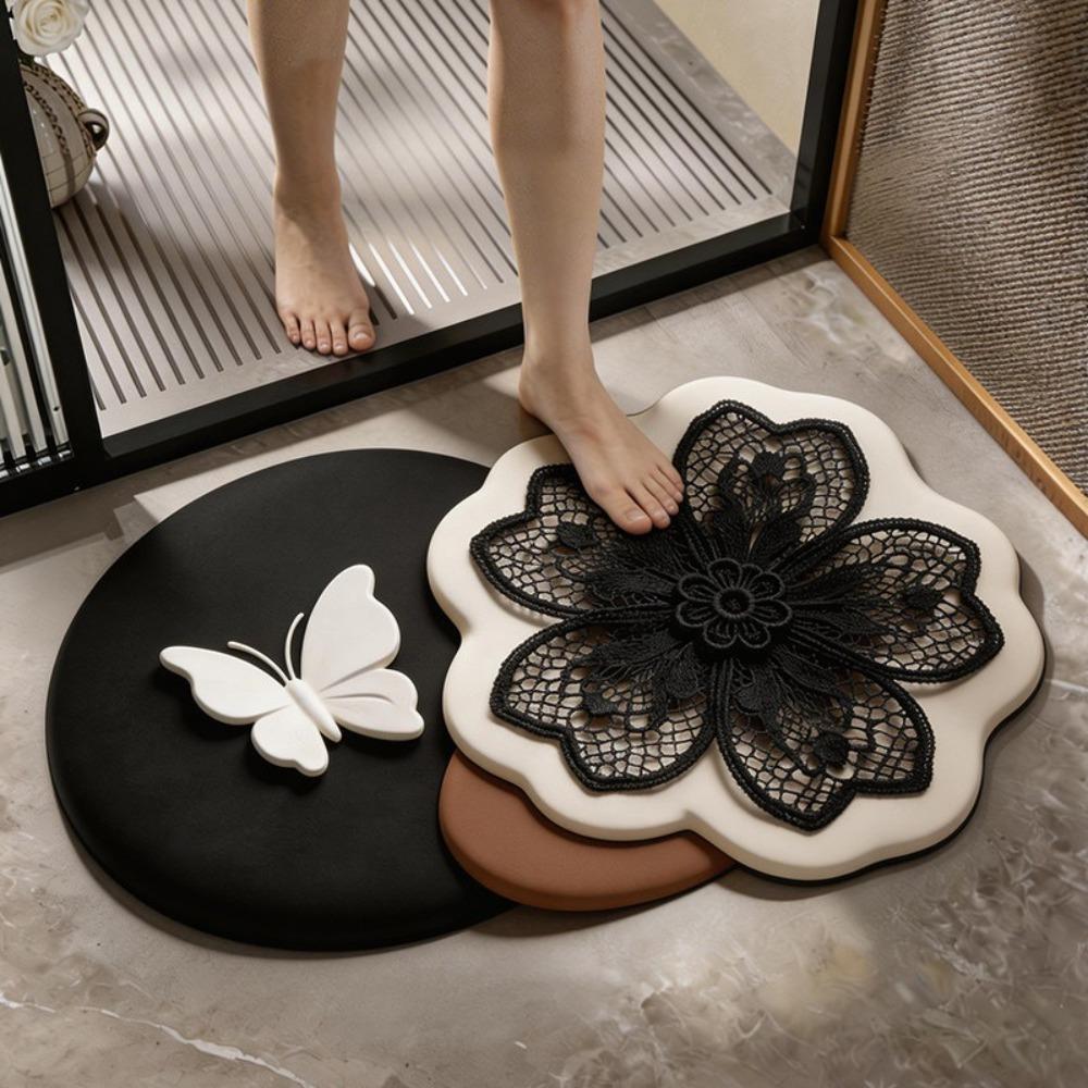 Absorbent Surface 3D Floral Butterfly Carpet Shower Mat For Living Room Tea Table Bedside