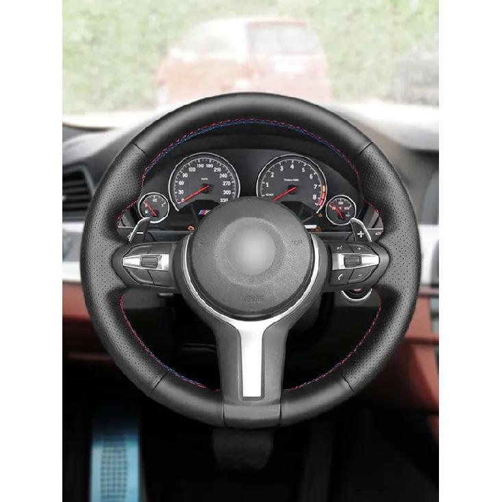 Черная кожа с красно-синей полосой Для BMW M Sport F30 F32 F36 F20 F10 F12 F45 F48 F15 F16 F25 F26 Накладка на руль автомобиля Ручная прошивка
