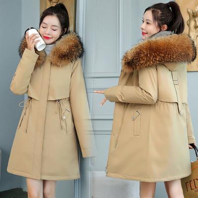 Утепленная куртка парка Модная большого размера Свободная большого размера Средней длины с меховым воротником Пуховик