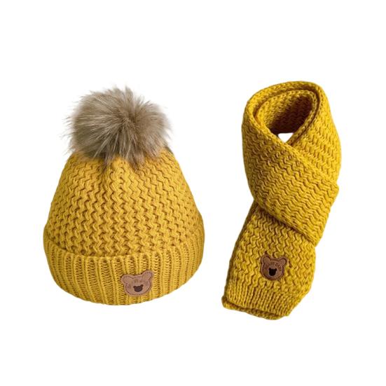 Kids Winter Hat Scarf Set Soft Knitted Warm Pom Pom Skull Cap And Neck Warmer Cold Weather Set for Boys Girls Toddlers
