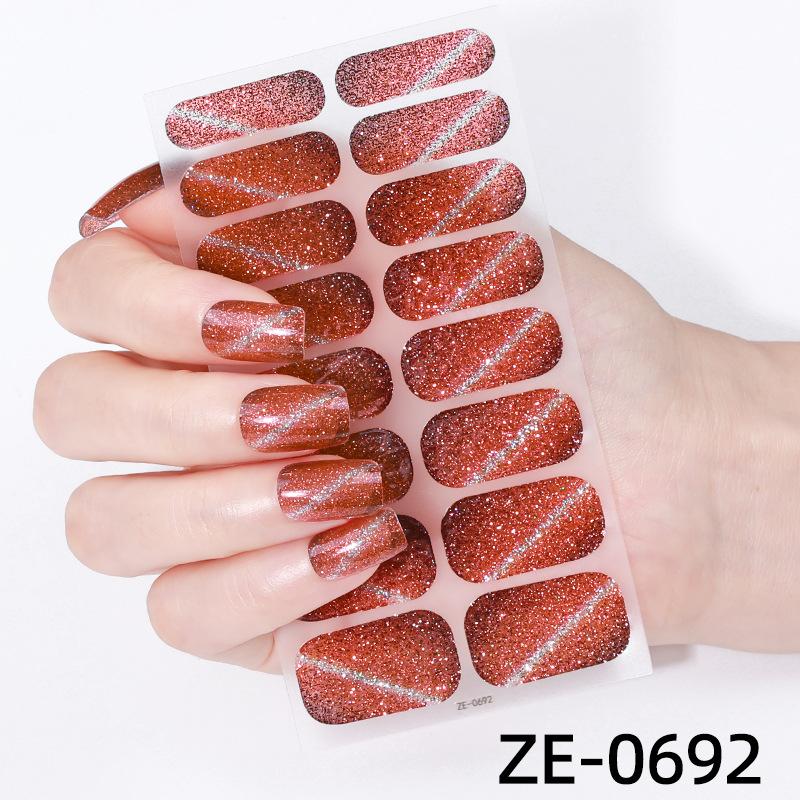 Новый глиттерный лак для ногтей «кошачий глаз», пленочные наклейки для ногтей, 16 цветов, глиттер, горячо продаваемые наклейки для ногтей, полное покрытие