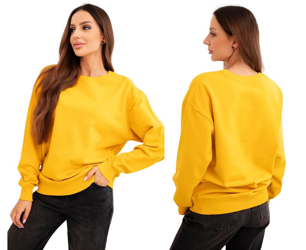 Bluza Damska Pętelkowa Bawełniana Basic Z Okrągłym Dekoltem Musztardowa M