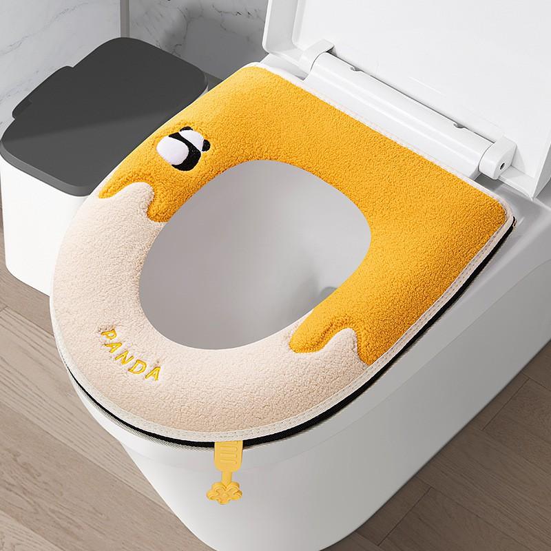 Washable Waterproof Toilet Seat Cover With Zipper Thick Winter Padding Universal Fit Home Bathroom