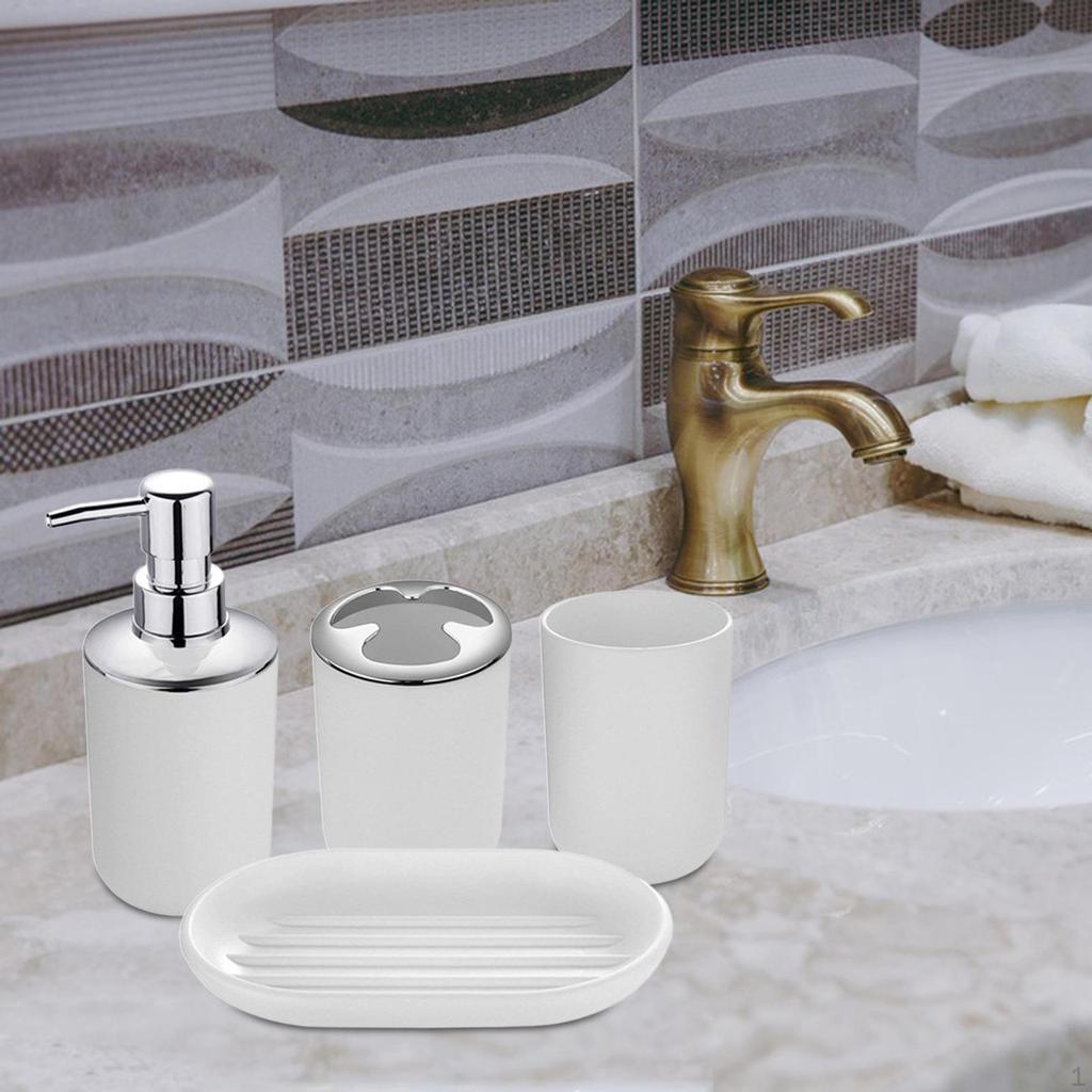 Bathroom Accessories 4 Piece Set, Housewarming Gift, Decor, Mouthwash Cup, Toothbrush