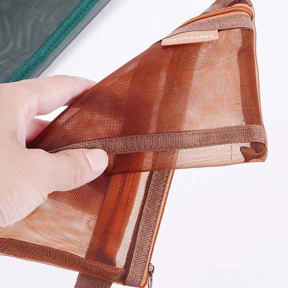 Hollow Clear Mesh Makeup Bag Cosmetic Lipstick Bag Double Layer Transparent Pencile Bag Simple Data Cable Storage Bag