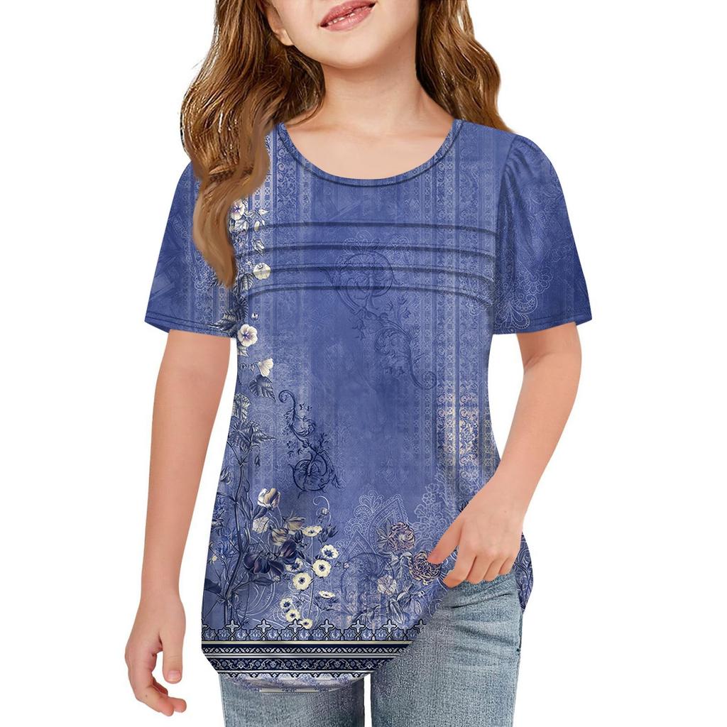 Детские футболки-поло Летнее пальто для отдыха с короткими рукавами Футболка с круглым воротником и принтом