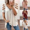 Womens Sexy V-neck Collar Zipper Color Short Sleeve Fold Casual Blouse Tops