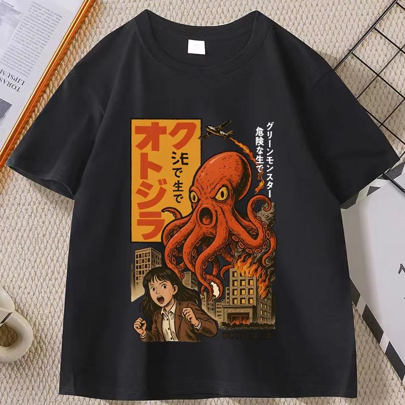 Japanese Street Food T-shirt Osaka Dotonbori Octopus Printed Tshirt Takoyaki Anime Short Sleeve Tees Round Neck Summer Clothes