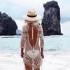 European and American Style Lace Crochet Long Sleeve Beach Cover-Up Dress