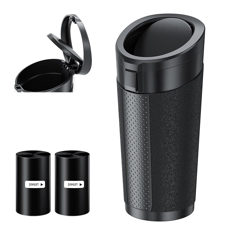 Small Car Trash Can Bin With Lid,Mini Vehicle Leakproof Garbage Can, For Car Cup Holder And Side Door, With 80 Attached Trash Bags