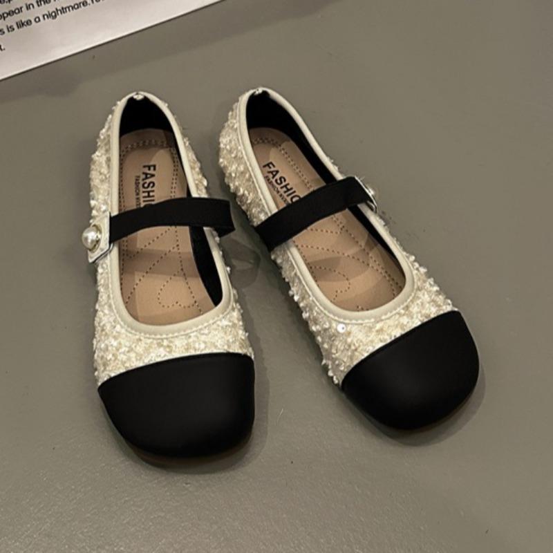 Fashion Bling Bead Flats Shoes for Woman Autumn Luxury Fashion Shallow Shoes Designer Elegant 2025 New Sneaker Party Zapatillas De Mujer