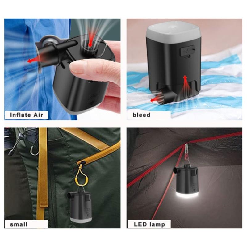 Портативный маленький насос для надувных матрасов, электрический насос для надувания с фонарем для кемпинга, для надувных матрасов, надувных игрушек для бассейна, простой в использовании