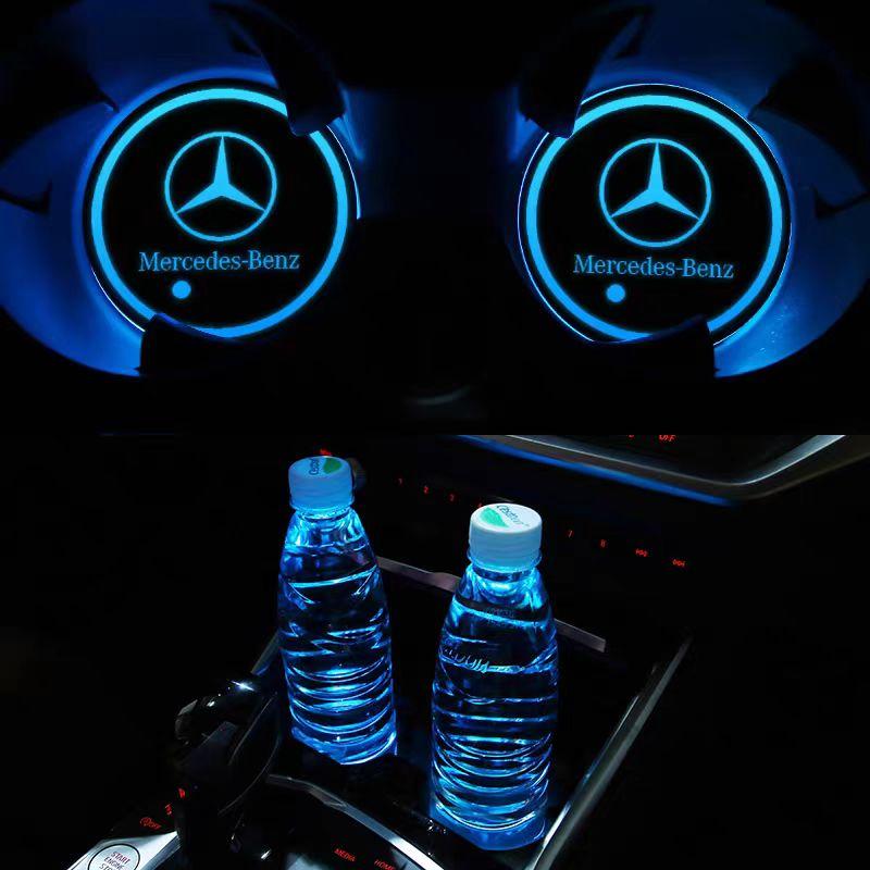 D1-Luminous Car Cup Holder Mat Anti-Slip Coaster Pad For Mercedes Benz W212 GLC GLE W203 W204 GLA Interior Mouldings FGSBD-BENZ