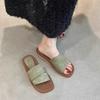 Niche Design Sense Retro Square Head Open-toed Flat-bottomed Slippers Female Summer Wear Fairy Wind Seaside Vacation Beach Sandals
