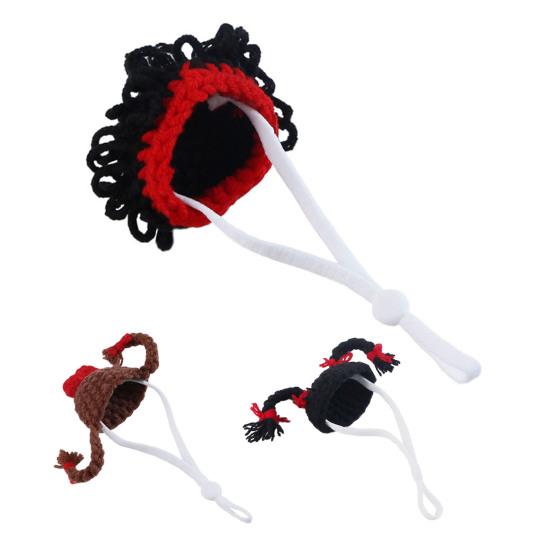 Вязаная шапка хомяка для питомцев, шапка с двумя косами и регулируемым ремешком