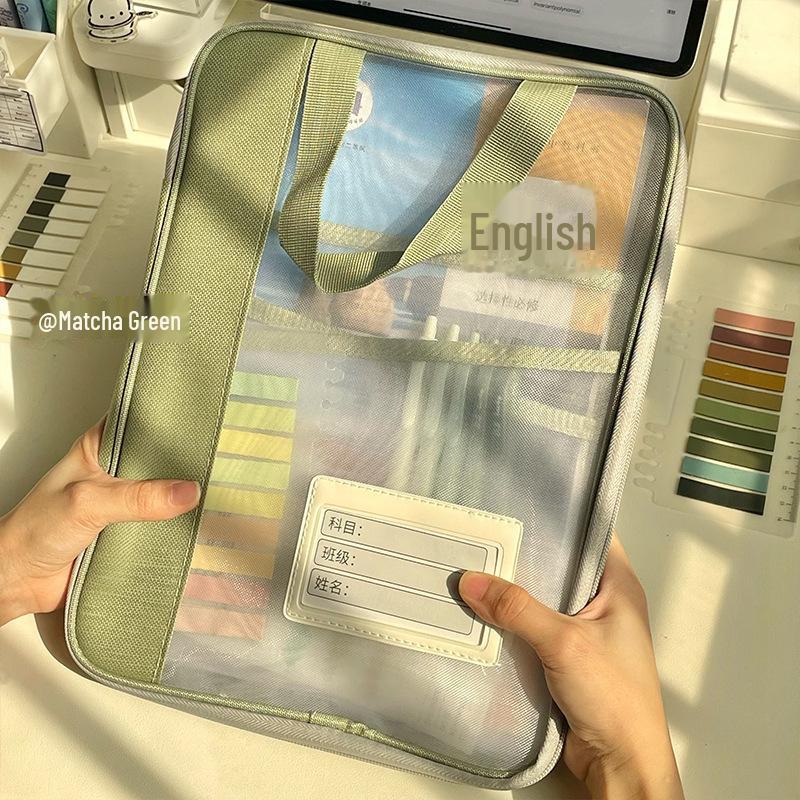 Upgraded L-Shaped A4 Document Storage Bag: Layered, Thickened Mesh, Waterproof Oxford Cloth