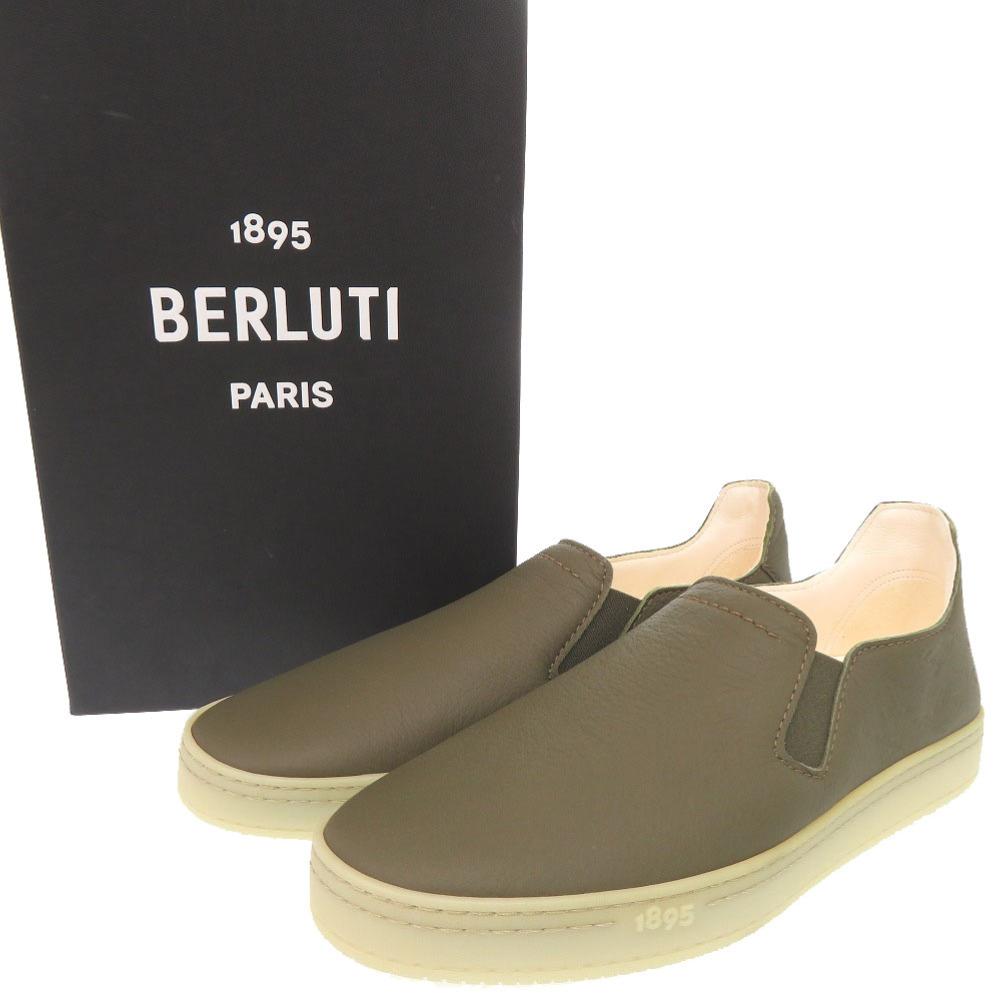 Used AUTHENTIC BERLUTI Slip-on Eden Calligraphy khaki Leather