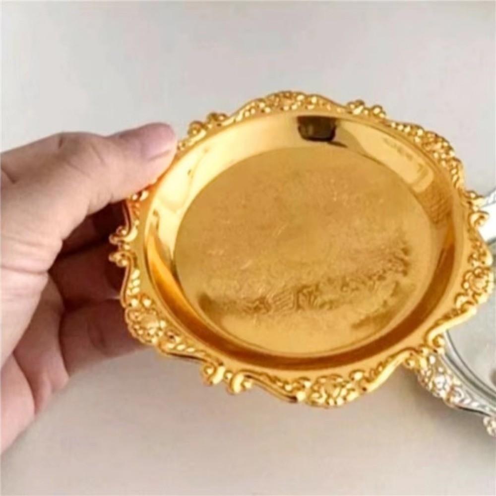 Golden Silver Cake Tray Round Dinner Serving Tray Retro Jewelry Storage Tray  Party Decorative