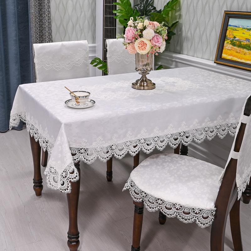 White Tablecloth Rectangle Table Cloth Luxury Embroidery Lace Dining Table Cover Chair Cover Towels Table Juppe Dust Cover