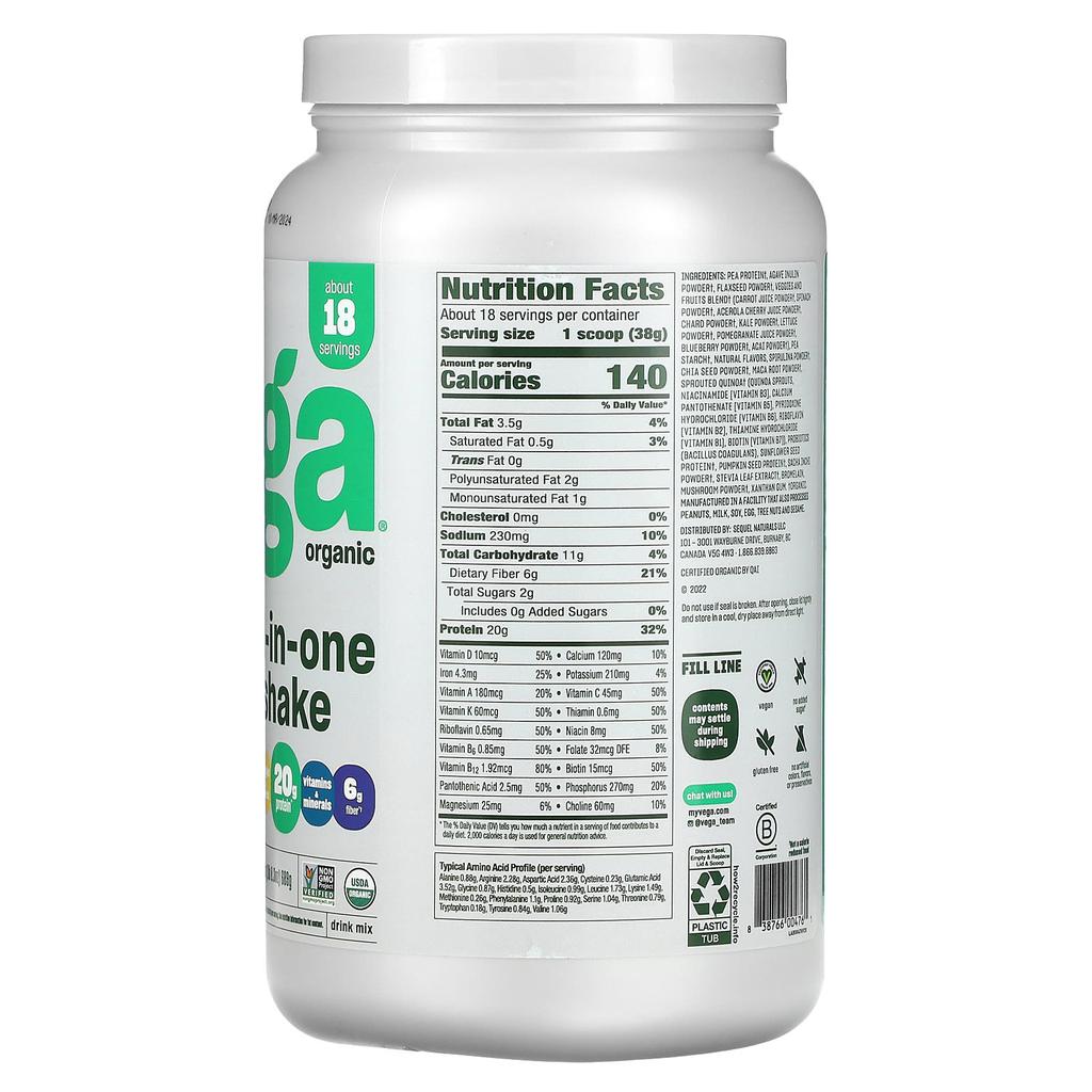 Vega One All-in-One Shake, French Vanilla Flavor, 1 Lb 8.30 Oz (689 G)