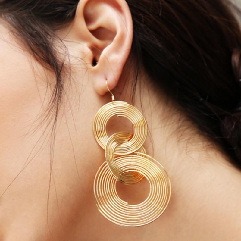 Punk Gold Colour Big Geometric 3 Circle Metal Long Dangle Earrings For Women Bohemian Party Exaggerated Fashion Jewelry