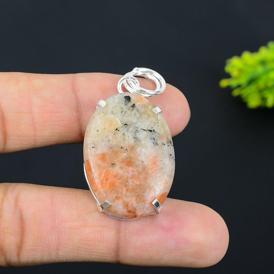 Подвеска из натурального солнечного камня ручной работы из стерлингового серебра 925 пробы 1,89 дюйма H2F33