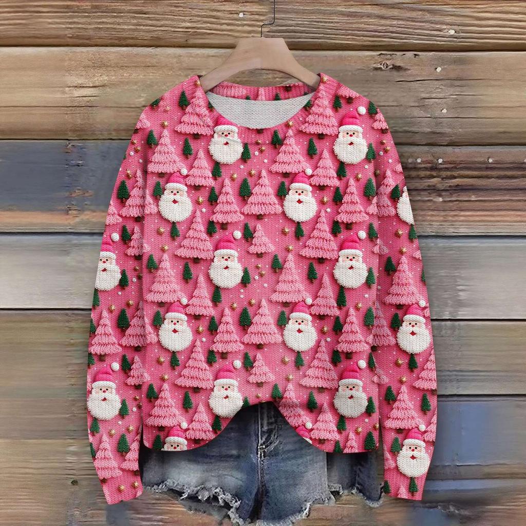 Женский рождественский свитер Милый забавный рождественский свитер Осень и зима Свитер с длинным рукавом вязаный