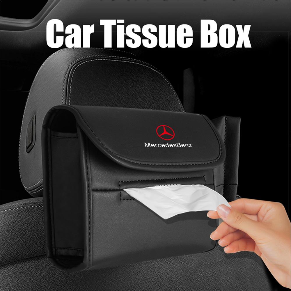 PU Leather Car Tissue Box Auto Badge Paper Towel Bag Hanging Storage For Mercedes Benz W204 W124 W201 W202 W212 W205 GLA CLA AMG