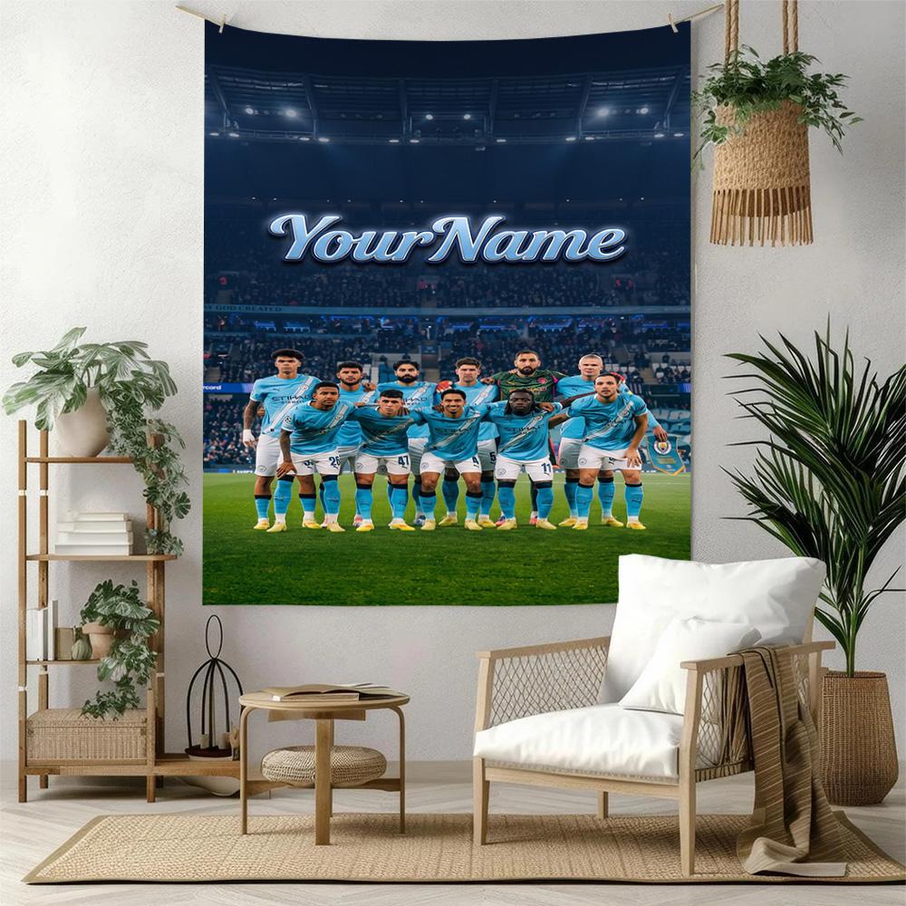 Manchester City Custom Your Name Wall Decor Tapestry Art For Pet Memorial Birthdaywedding Party Backdrop Family Gift
