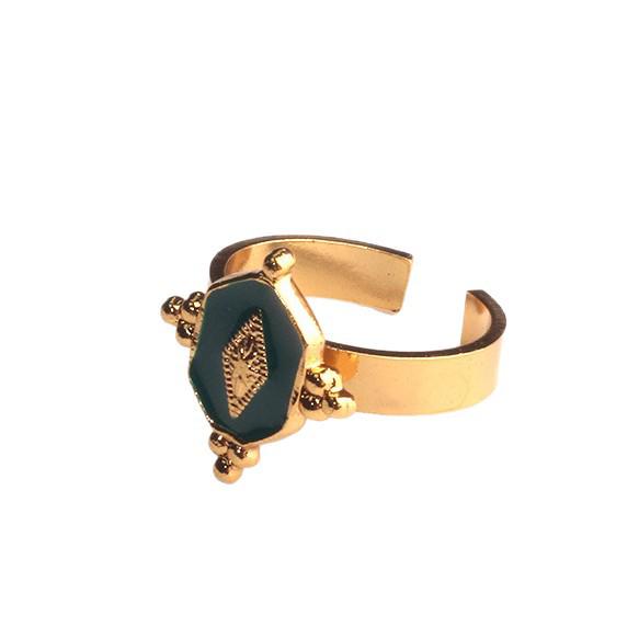 Французское Ретро 18K Позолоченная Нержавеющая Сталь Эмалированное Открытое Кольцо для Женщин