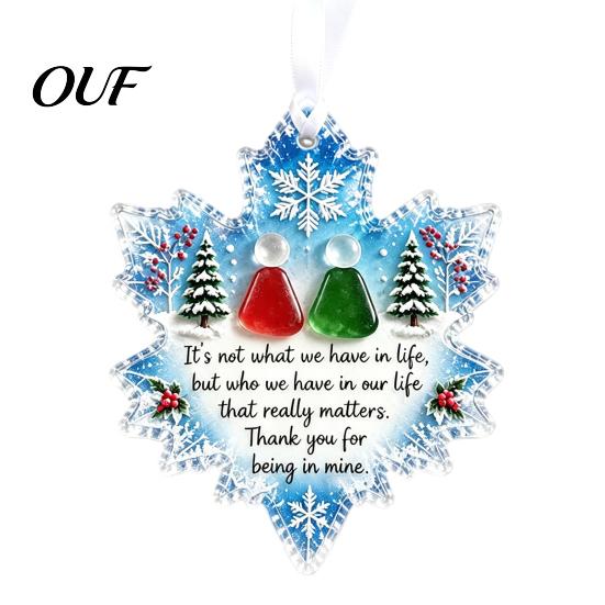 Decorative Hanging Ornaments Snowflake-Shaped Sea Glass Ornament, Acrylic Christmas Friendship Keepsake, Coastal Inspired Seasonal Home Accents