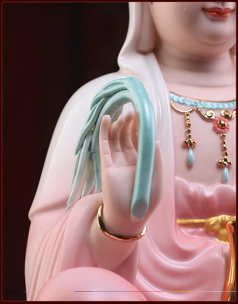 Red Robe Ceramic Guanyin Ornament – Home Worship Bodhisattva Statue for Living Room Decor