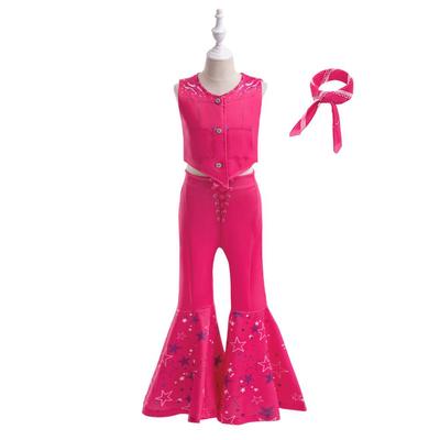 Детское платье для косплея Барби в европейском и американском стиле без рукавов с шарфом - наряд для выступлений из 3 предметов с принтом