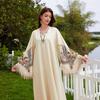 NC44 Middle Eastern V-Neck Muslim Women's Robe with Tassel and Print Abaya