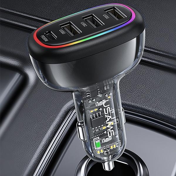 USAMS Car charger 1xUSB-C 3xUSB-A C34 48W3A+C PD Fast Charge black/black CC170CC01 (US-CC170)