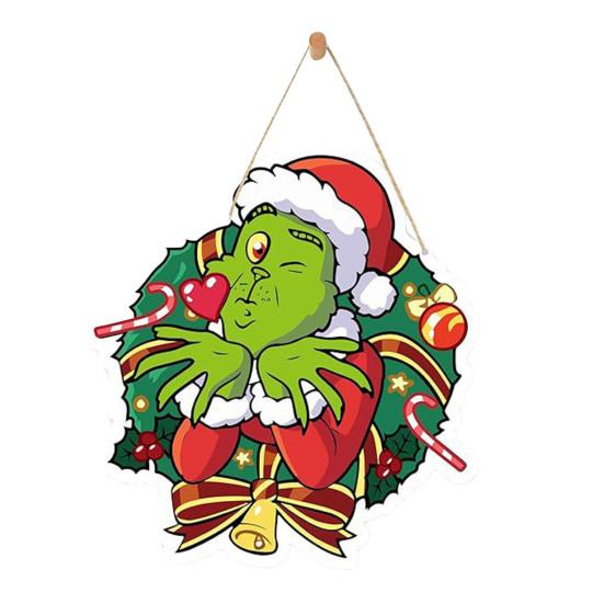 Christmas Green Elf Door Sign Merry Christmas Wooden Door Hanger Front Door Wall