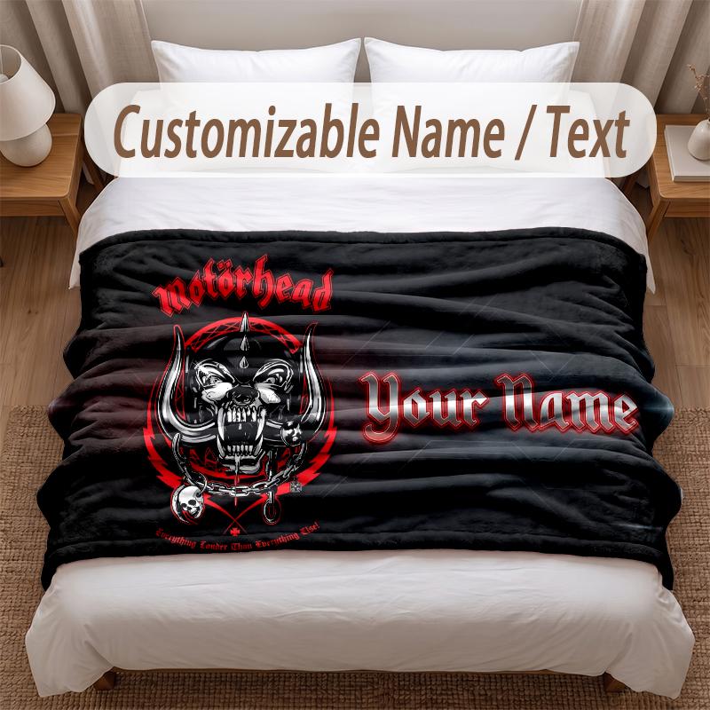 Motorhead Printed Flannel Blanket Custom Name Text Soft Warm Throw For Bedroom Holiday Gift