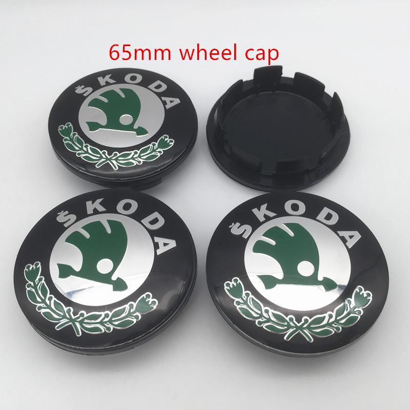 GAM1 4pcs 56mm 60mm 65mm 68mm black/green For Skoda Car emblem Wheel hub Center Cap Badge covers sticker Decals Styling accessories