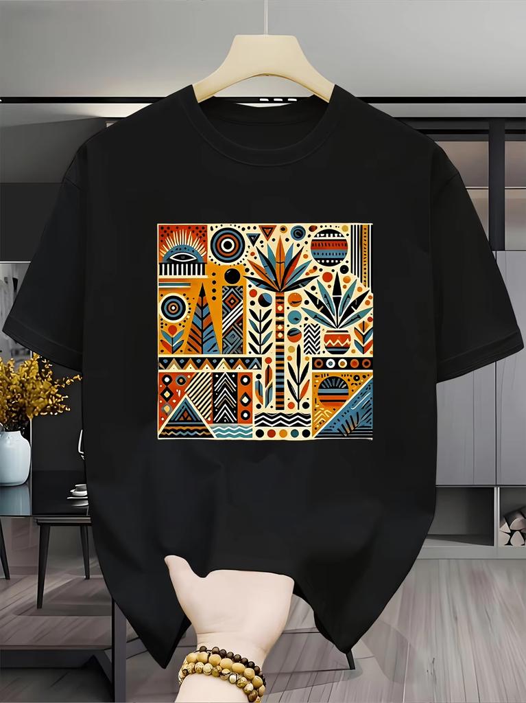 Unisex African Tribal Geometric Tshirt Vintage Ethnic Abstract Art Print Short Sleeve Tee Casual Streetwear Unisex Unisex Gift