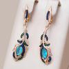 Black Plated Blue Green Zircon Tassel Pendant Earrings for Women Trendy Golden Light Luxury Jewelry Personality Accessories